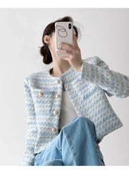 ITOOLIN Autumn Winter Women Elegant Tweed Cardigan Short Coat With Pocket Single Breasted Jacket For Women Loose Outwear 2024