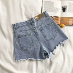Korean Denim Holes Shorts For Women Fashion High WaistWide Leg Short Jeans Female Designer Casual Street Short 2024 New