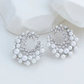 Vintage Rhinestone Firework Stud Earrings for Women Elegant Double Row Imitation Pearl Earring Girl Party Wedding Jewelry