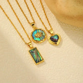 Summer Waterproof Necklace for Women, Nature Abalone Shell Heart Square Round Shape Pendant Statement Jewelry