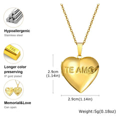 Vnox Stainless Steel Heart Locket Necklace Pendant with Photo Frame, Elegant Gold Plated Design Womens Gift