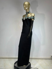 Summer Bandage Dress 2025 Women Celebrity Sexy Diamonds Crystal Black Maxi Long Bodycon Elegant Evening Club Party Dress