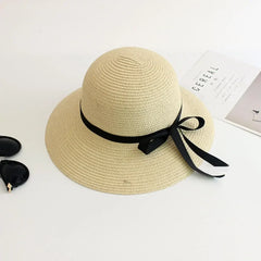 Summer Straw Hat Big Wide Brim Foldable Beach Sun Hat Straw Floppy Sun Block UV Protection Hat Ladies Outdoor Travel Straw Hat