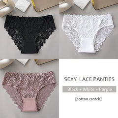 3PCS/Set Luxury Floral Embroidery Lace Panties Women Briefs Sexy Hollow Lingerie Female Underwear Ladies Breathable Underpants