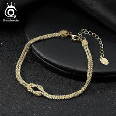 ORSA JEWELS Classic 14K Gold Double Layer Corn Chain Bracelet Fashion 925 Sterling Silver Bracelet for Women Party Jewelry SB196