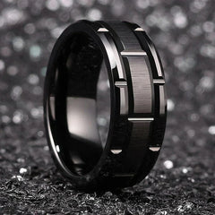 Fashion Men 8MM Stainless Steel Ring Black Color Brushed Double Groove Pattern Men's Wedding Ring Party Jewelry For Women Gift