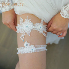 K03 2 PCS Sexy Lace Flower Crystal Pearls Wedding Garter Belt Thigh Ring Bridal Leg Garter Stocking Garter Belt Girl Women