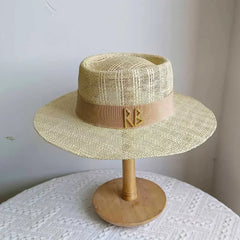 Summer Straw Hat 2024 New Flat Top French Straw Hat Elegant Women's Outdoor Vacation Sun Hat Summer Hat 모자 gorras beach