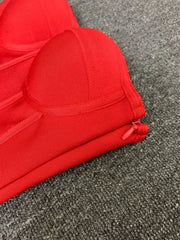 Real Photos Women New Bandage Dress Strapless Laced Up Back Flowers Hem Bodycon Mini Celebrity Evening Party Birthday Dresses