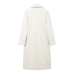 TRAFZA Winter Coat For Women 2024 Solid Lapel Double Breasted Long Cardigan Top Female Pokcet Streetwear Woman New In OuterCoat