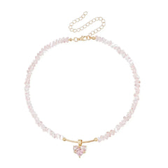 Fashion Heart Beaded Necklace for Women Boho Elegant Irregular Crystal Chain Y2K Choker Exquisite Party Gift Jewelry Accessories