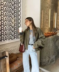 ETJ 2025 TRAF Spring new women's suede texture effect Loose version of fashion lapel shoulder bomber jacket