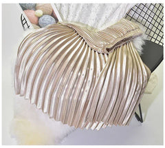 Classic Golden Velvet Pleated Skirt High Waist Retro Style Fashion Office Lady Pleated Long Skirt Winter Velvet Skirt 90cm Long