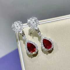 Huitan Brilliant Red CZ Drop Earrings for Women Gorgeous Attractive Creative Accessories for Engagement Charming Wedding Jewelry