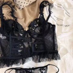 Fashion Comfortable Lace Lingerie with Steel Ring Wrapped Chest Top Bra and Panty Set Sexy Intimates Supply Underwire Female