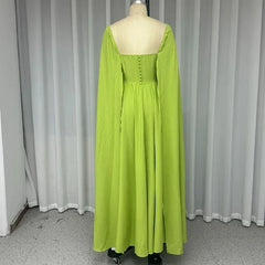 Wefads Maxi Dress Women Elegant Fashion Solid Cape Long Sleeve Square Neck Nipped Waist Backless Evening Party Dress Streetwear