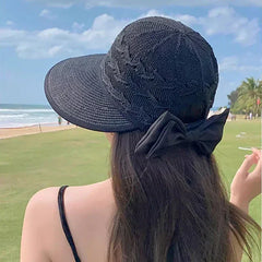Women's Summer Straw Hat UV Protection Wide Brim | Breathable Bow Sun Hat Fashion Beach Accessory