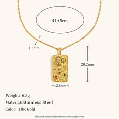 La. Muses Colored Cubic Zirconia Star Moon Texture Pendant Stainless Steel Retro Luxury Necklace Waterproof Jewelry Gift