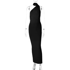 Hugcitar One Shoulder Backless Adjustable Scarf Loop Ruched Sexy Maxi Dress Women Elegant Y2K Streetwear Festival Outfit