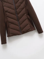 ETJ 2025 new traf women's elegant fashion patchwork long sleeve standing collar hooded cotton jacket sport coat 8073227