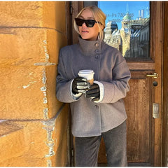 Fashion Women's Stand Collar Woolen Coats Long Sleeve Loose Female Short Coat 2025 Autumn Winter Office Lady Street Jacket