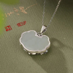 925 silver Natural Hotan Jade fish-shaped Lotus flower necklace Retro Chinese style Ruyi Pendant clavicle chain jewelry