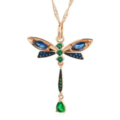 Kinel Hot Blue Natural Zircon Dragonfly Pendant Necklace For Women 585 Rose Gold and Black Plating Vintage Daily Fine Jewelry