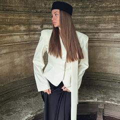 Tuularose Stripe Tailored Coat For Women Lace Up V Neck Long Sleeves Coat Female Fashion Elegant High-End Formal Tailored Coat