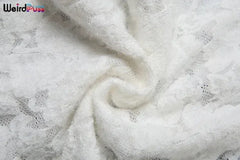 Weird Puss Embroidery Ruffles Dress Women Sexy Deep V-Neck Slits See Through Solid Tassel Petal Cuffs Street Elegance Vestidos