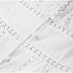 Elegant Lace Patchwork Hollow Out Dress Women Solid V-neck Long Lantern Sleeve Loose Dresses 2025 Spring Vacation Lady Robes