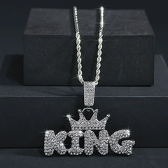 Fashion Hip Hop Crown with KING Pendant Necklace For Men Crystal Cuban Chain Iced Out Bling Hiphop Necklaces Rock Biker Jewelry