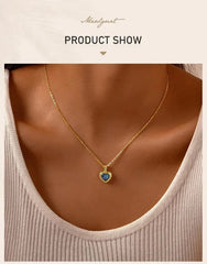 Summer Waterproof Necklace for Women, Nature Abalone Shell Heart Square Round Shape Pendant Statement Jewelry