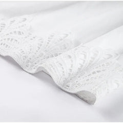 Elegant Lace Patchwork Hollow Out Dress Women Solid V-neck Long Lantern Sleeve Loose Dresses 2025 Spring Vacation Lady Robes