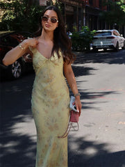 Cryptographic Summer Floral Print Plunge Maxi Dress Outfits Sexy Backless Fairy Sun Dresses Vacation Beachwear Vestido Coquette