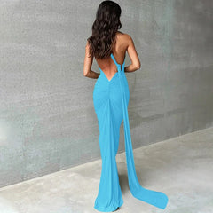 Hugcitar One Shoulder Backless Adjustable Scarf Loop Ruched Sexy Maxi Dress Women Elegant Y2K Streetwear Festival Outfit