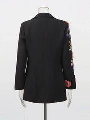 TWOTWINSTYLE Hit Color Spliced Appliques Fashion Blazers for Women Lapel Long Sleeves Patchwork Bead Temperament Blazer Female