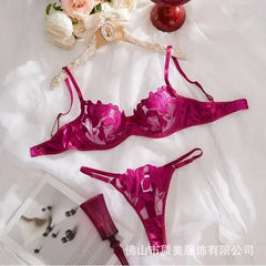 Tornova Sexy Lingerie Woman Lace Transparent Underwear Embroidery Brief Set Bra Kit Push Up Breves Sets Thin Erotic Bras New