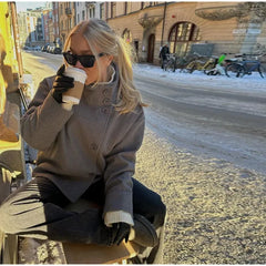 Stand Collar Women Winter Woolen Coats 2025 Autumn Single Breasted Loose Female Long Sleeve Jacket Office Lady Street Short Coat