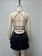 Women's Dress - 2025 Summer Sleeveless Slit Back Solid Mini Bodycon Dress Sexy Slimming Party Clubwear Beach Outfits, Dress