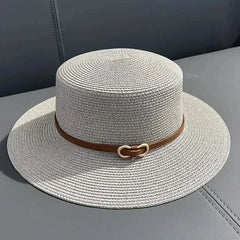 Simple Straw Summer Women Beach Hat Female Casual Panama Hat Women Flat Brim Bowknot Straw Cap Girls Sun Hat