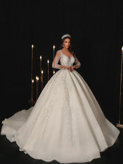 Modern Wedding Dresses A Line Bridal Gowns Lace Appliques Full Sleeves Floor Length Robes Charming Vestidos De Novia Customized