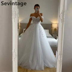 Sevintage 2025 Princess Wedding Dress Appliques Lace A Line Off Shoulder Bridal Gown vestidos de novia Customized