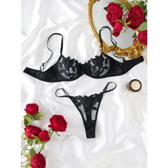Tornova Sexy Lingerie Woman Lace Transparent Underwear Embroidery Brief Set Bra Kit Push Up Breves Sets Thin Erotic Bras New