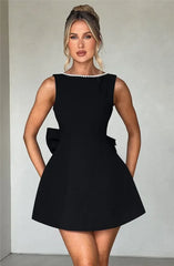Mozision Pearl Bow Backless Sexy Mini Dress For Women Robe Fashion Zipper Sleeveless High Waist A-line Club Party Dress Elegant