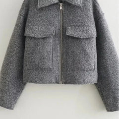 MUJER Tweed Cropped Jackets for Women Autumn Winter Short Coat Jacket Women Zip Crop Demi-season Jacket Woman New in outerwears