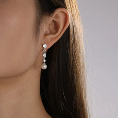 ZAKOL White Teardrop Pearl Dangle Earrings for Women Shiny Cubic Zirconia Earring Bridal Wedding Jewelry Valentine's Day Gift