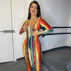 Spring And Summer Dresses For Women Chest Wrap Printed Off Shoulder Bandage Slim Sexy Long Dress 2023 New Fashion party MsChuh