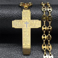 Jesus Cross Crucifix Pendant Necklace for Men Stainless Steel Gold Color Christian Coffee Bean Chain Jewelry croix chrétienne