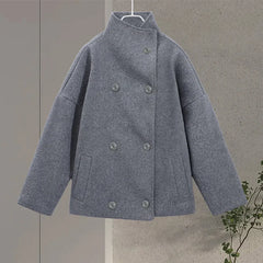 Stand Collar Women Winter Woolen Coats 2025 Autumn Single Breasted Loose Female Long Sleeve Jacket Office Lady Street Short Coat