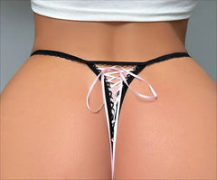 Ladies Super Sexy Lace Up Thongs Lingerie Black Strap Crochet Trim Pink Bandage Lace Up Panties Sexy Exposed Erotic G-Strings